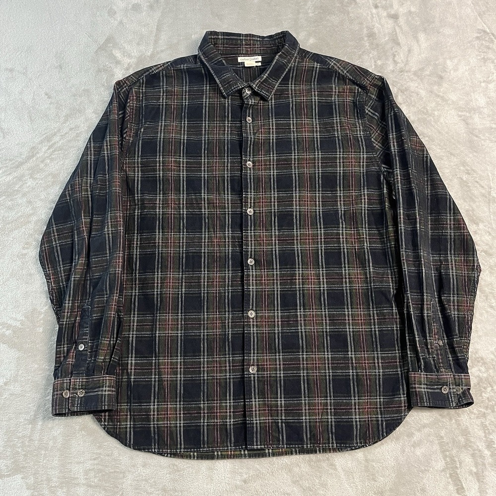 Carbon2Cobalt Men's XL Plaid Corduroy Button Up Shirt Long Sleeve Cotton EUC